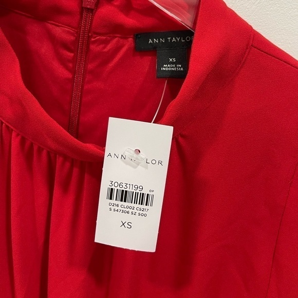 Ann Taylor Mock Neck Belted Pleated Dress Candy Red XS Holiday Christmas Evening - Picture 5 of 9